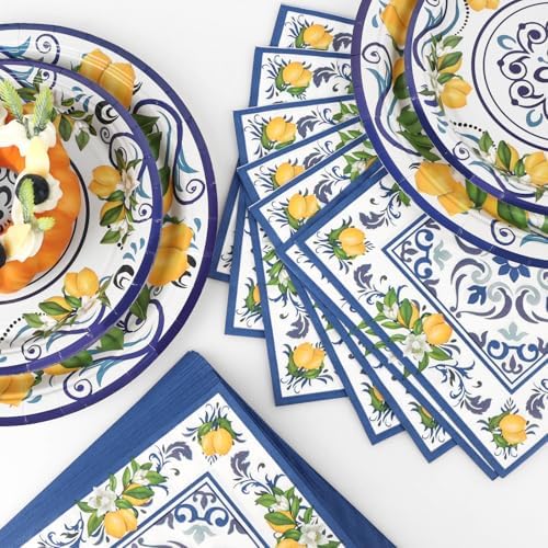 108Pcs Capri Lemon Party Plates Set for 36 Guests