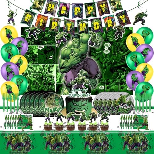 Green Superhero Birthday Party Supplies Set for Kids