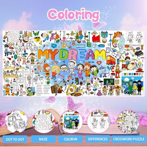 PADTIC Giant Coloring Poster 35x72 Inches Dream Themed Tablecloth Kids Art Craft