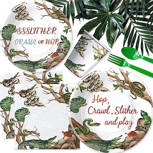 Reptile Birthday Party Plates Set for 24 Guests