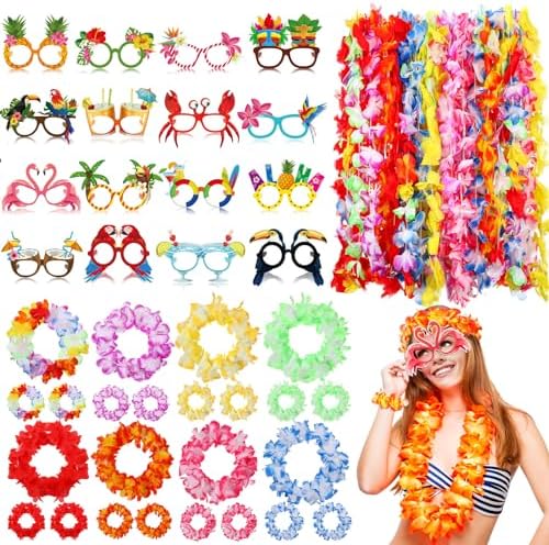 Blosssound 88 Pcs Hawaiian Lei Party Decor Set