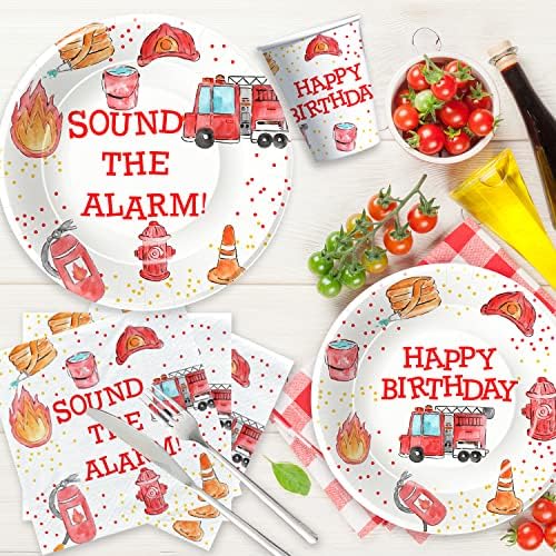 Fire Truck Birthday Tableware Set for 24 Guests