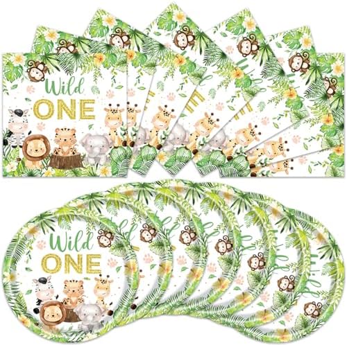 40Pcs Wild One Birthday Safari Animal Plates Napkins Set