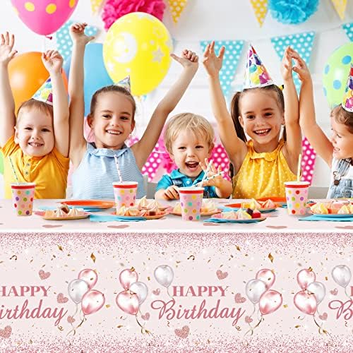 Breling 3 Pcs Pink Rose Gold Glitter Tablecloths for Birthday Parties