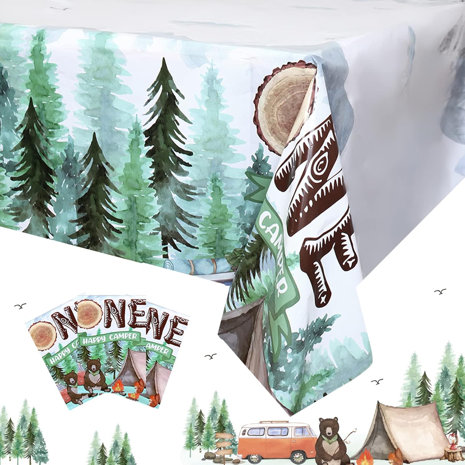 Kreatwow 3 Piece Camping Theme Tablecloth Birthday Party Decor