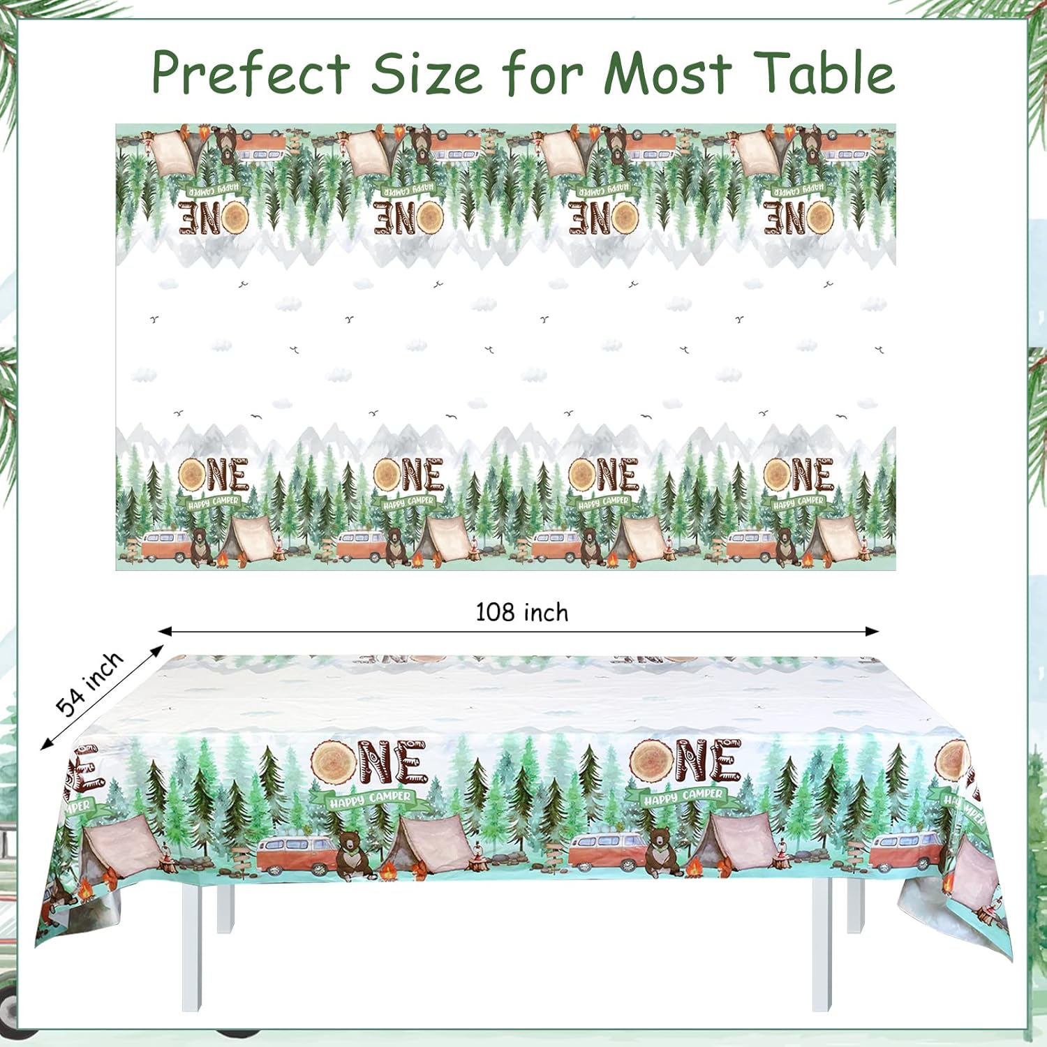 Kreatwow 3 Piece Camping Theme Tablecloth Birthday Party Decor