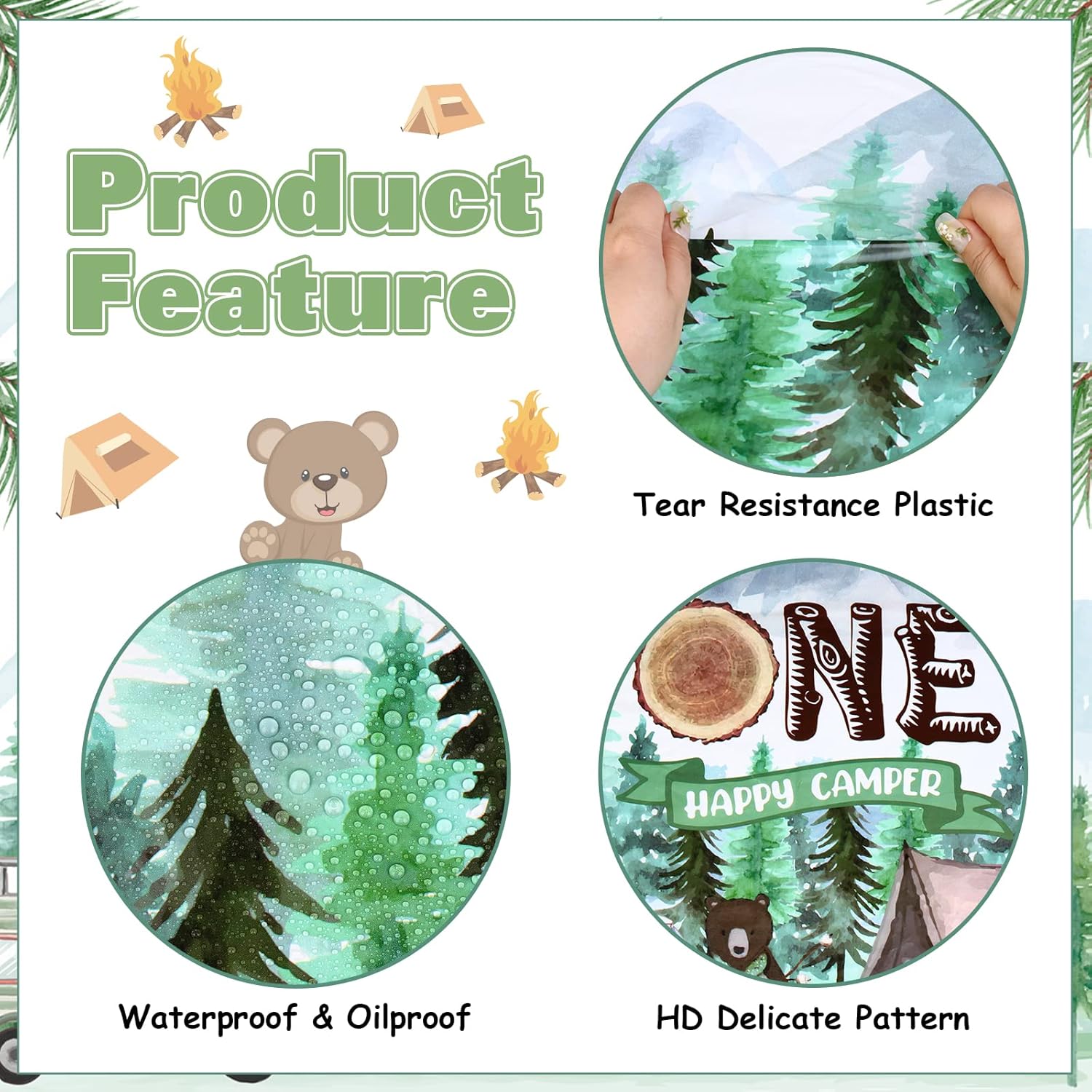 Kreatwow 3 Piece Camping Theme Tablecloth Birthday Party Decor